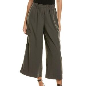 NWT Max Studio Cropped Cargo Wide Leg Stretchy Trousers in Army Gray Color S